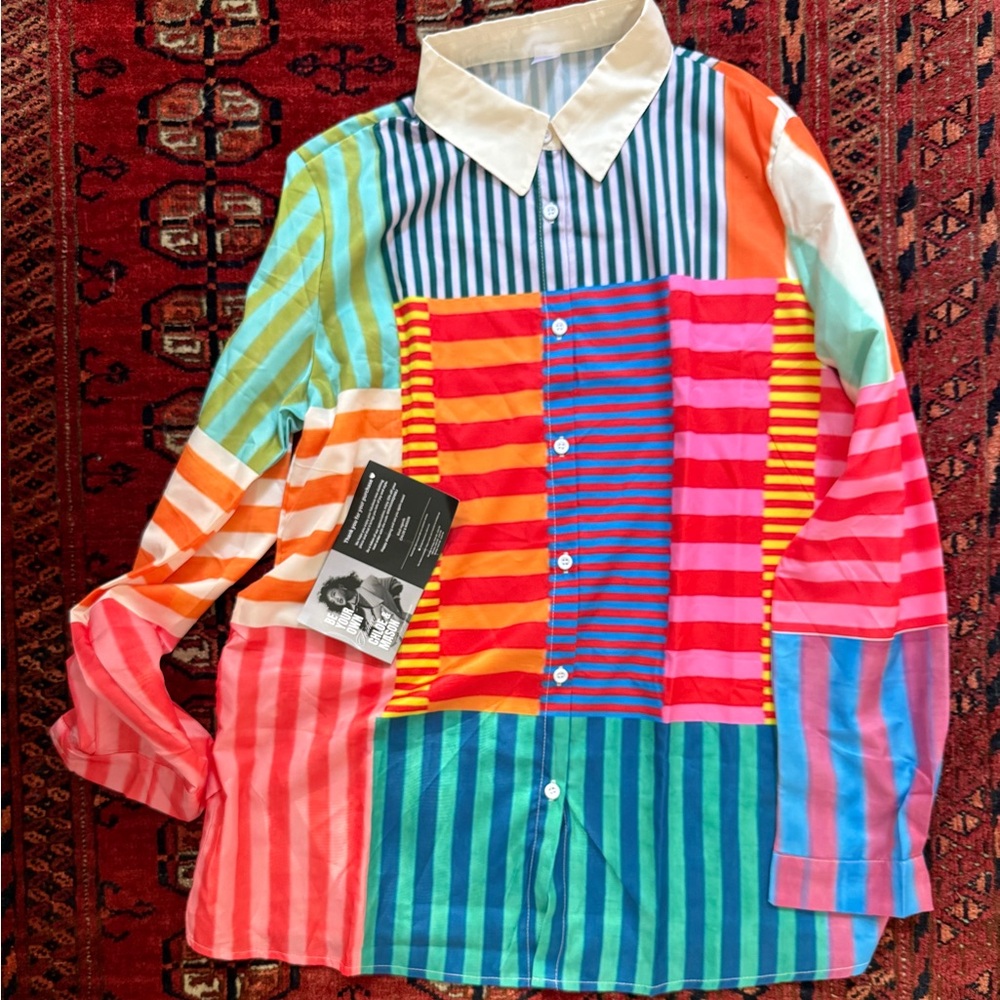 Brand New Multi Color Striped Long Button Down